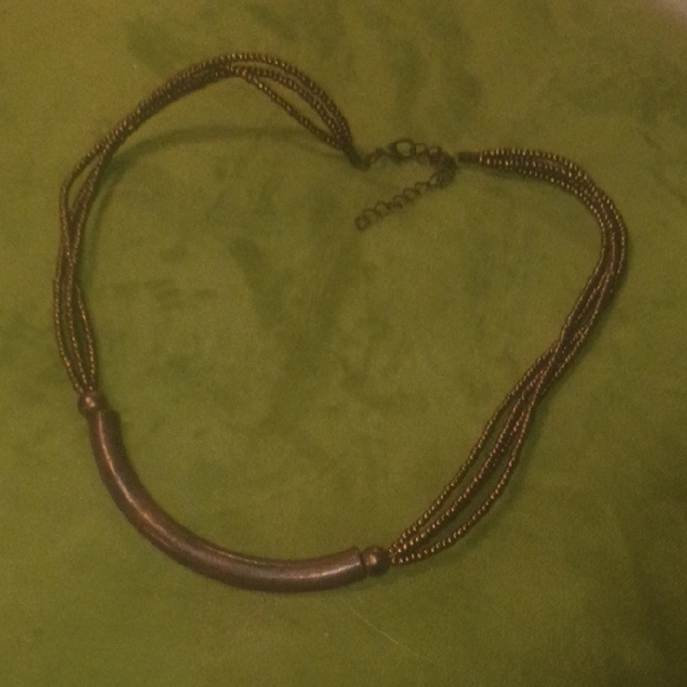 Multi-Strand Metallic Tube Necklace - Bronze Tone